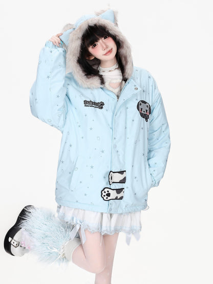 CRAZYGIRL Printed Bear Ears Hooded Thickened Women&