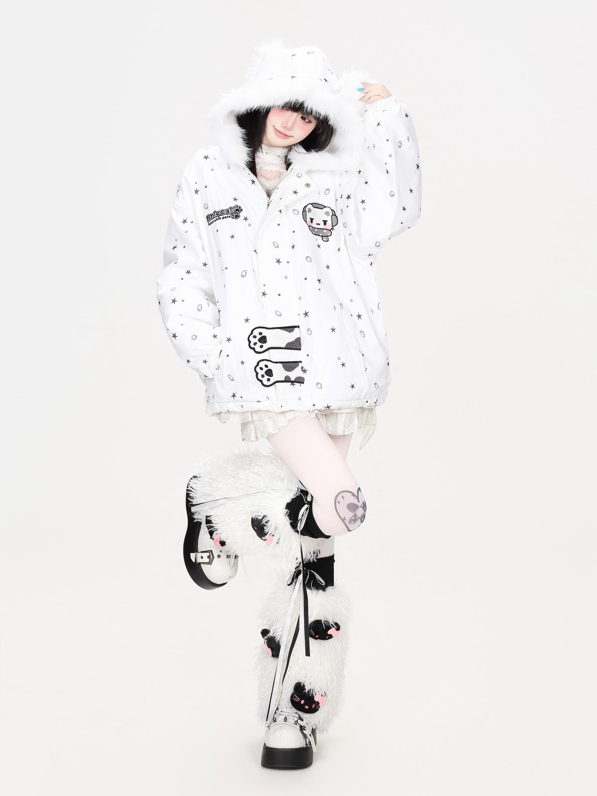 CRAZYGIRL Printed Bear Ears Hooded Thickened Women&