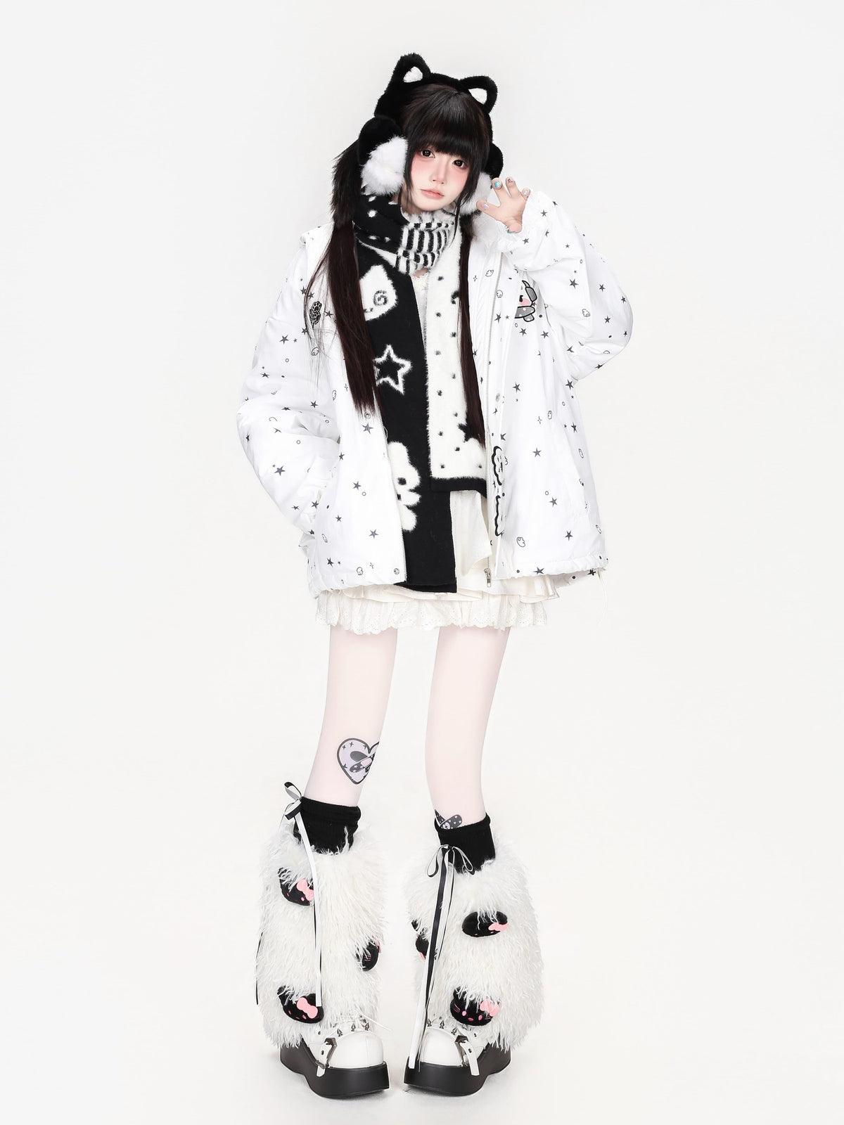 CRAZYGIRL Printed Bear Ears Hooded Thickened Women&