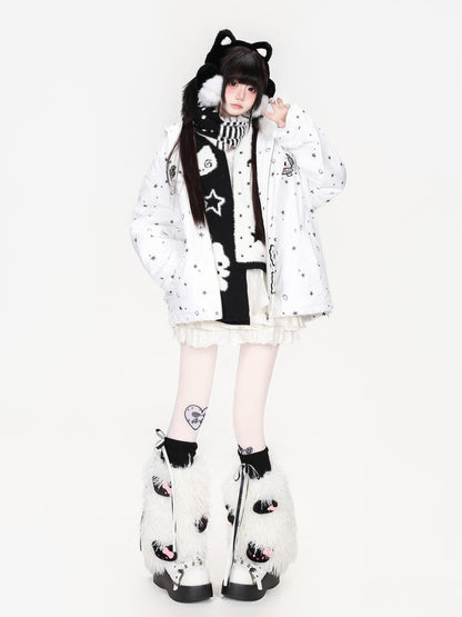 CRAZYGIRL Printed Bear Ears Hooded Thickened Women&
