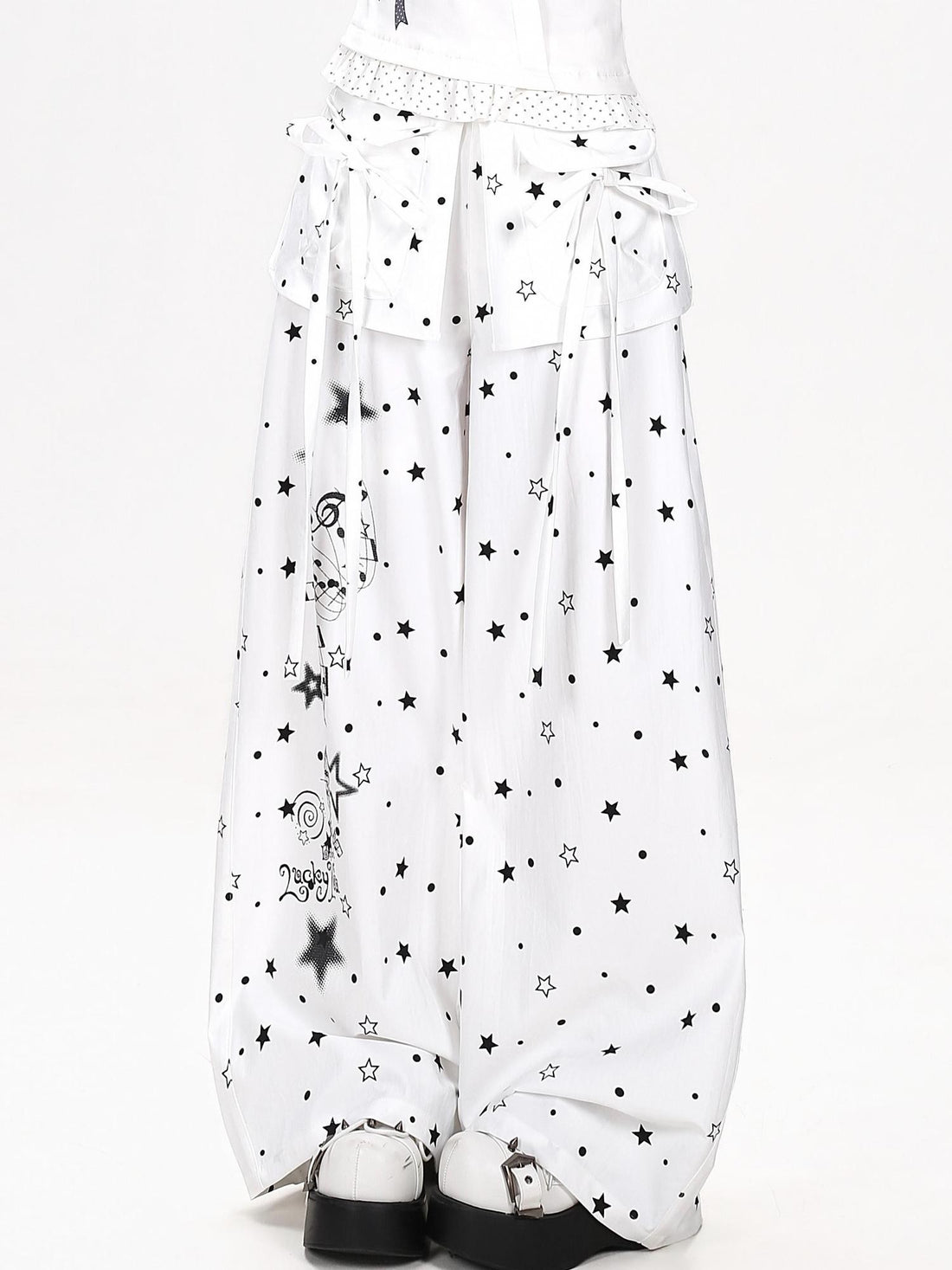 CRAZYGIRL Star Music Note High Waist Loose Cargo Women&