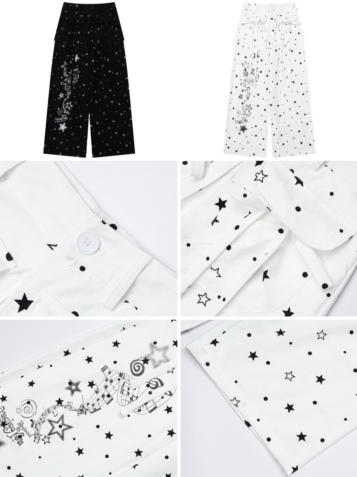 CRAZYGIRL Star Music Note High Waist Loose Cargo Women&