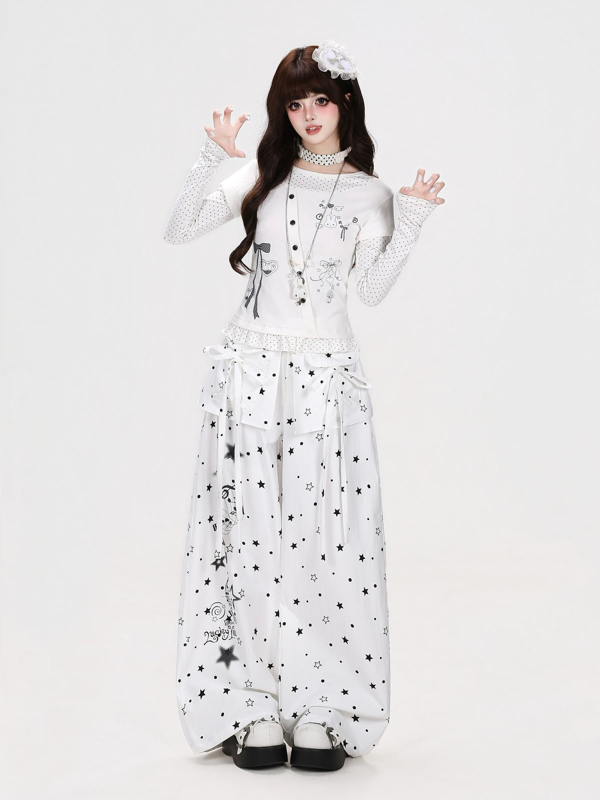 CRAZYGIRL Star Music Note High Waist Loose Cargo Women&