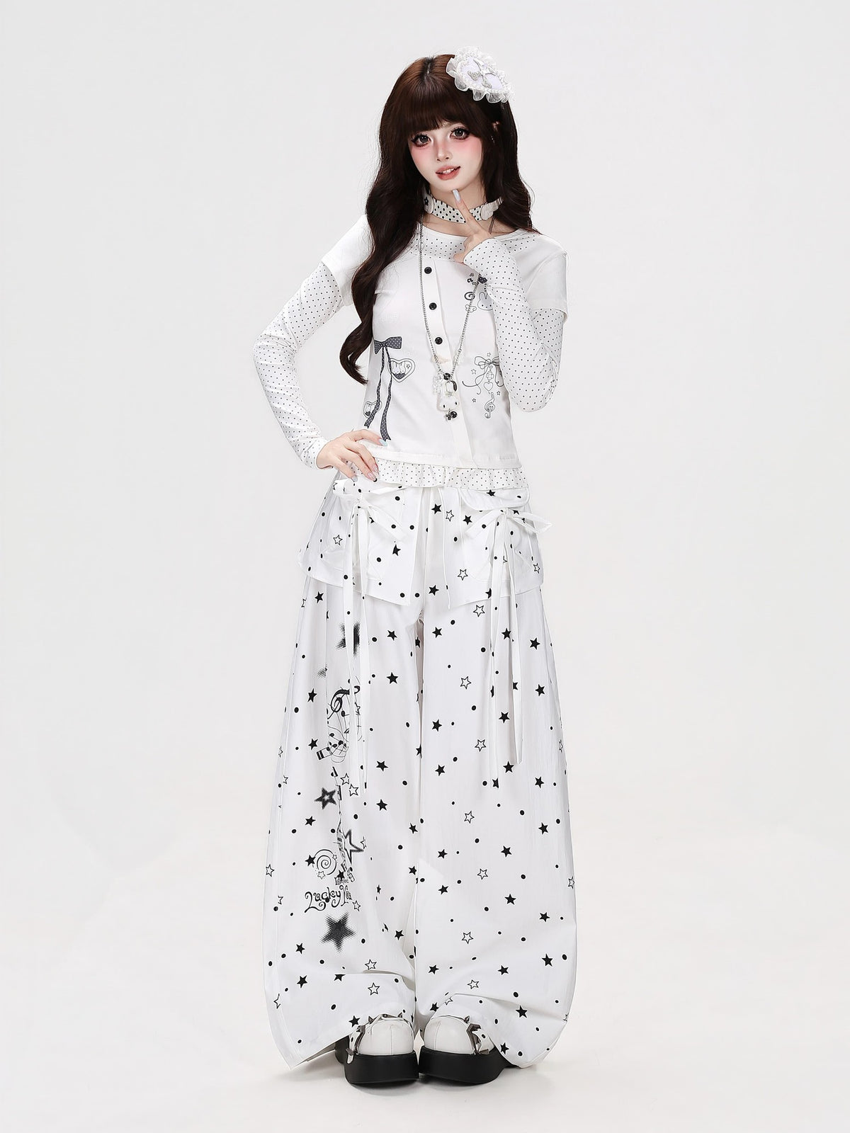 CRAZYGIRL Star Music Note High Waist Loose Cargo Women&
