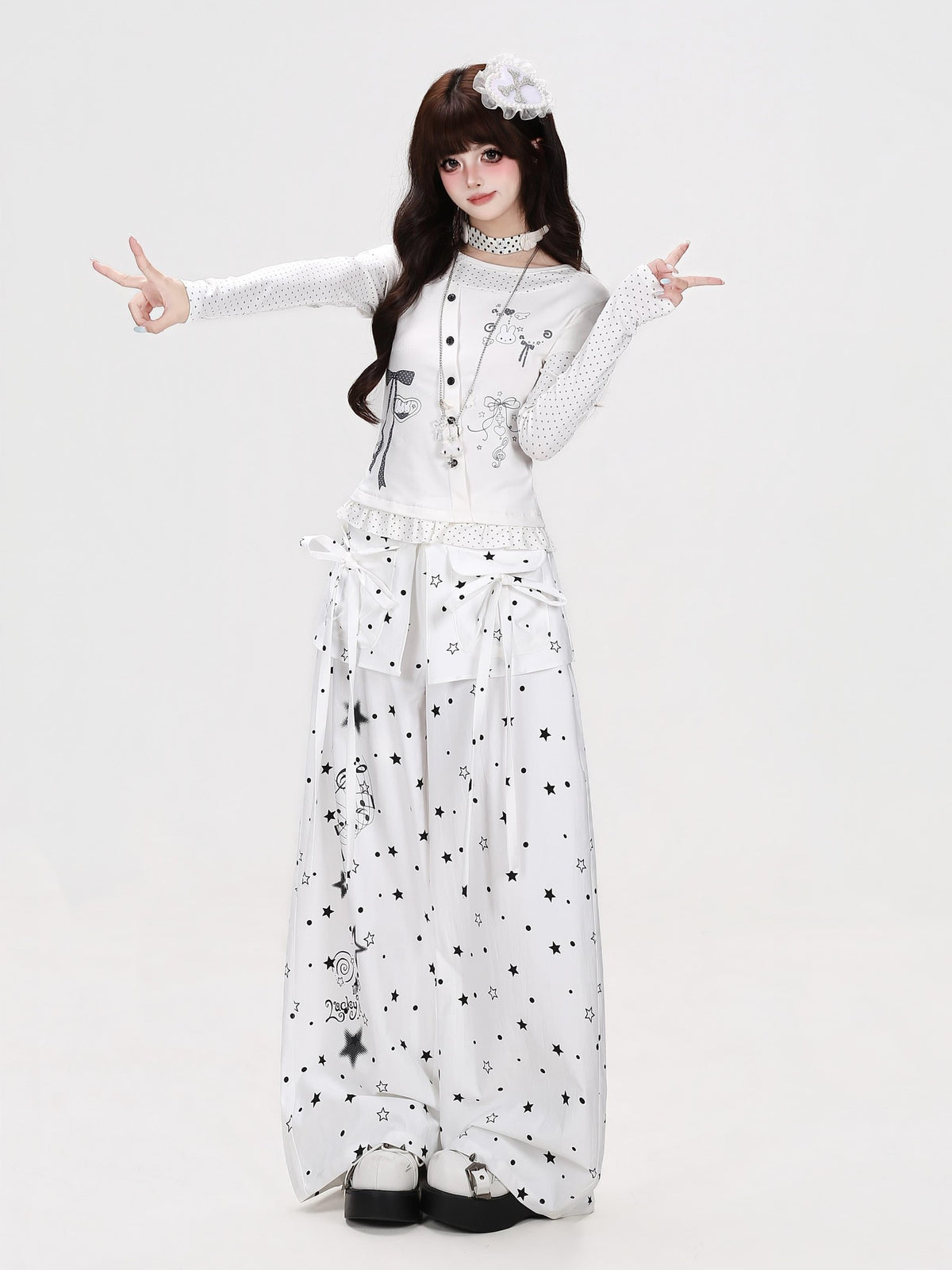 CRAZYGIRL Star Music Note High Waist Loose Cargo Women&