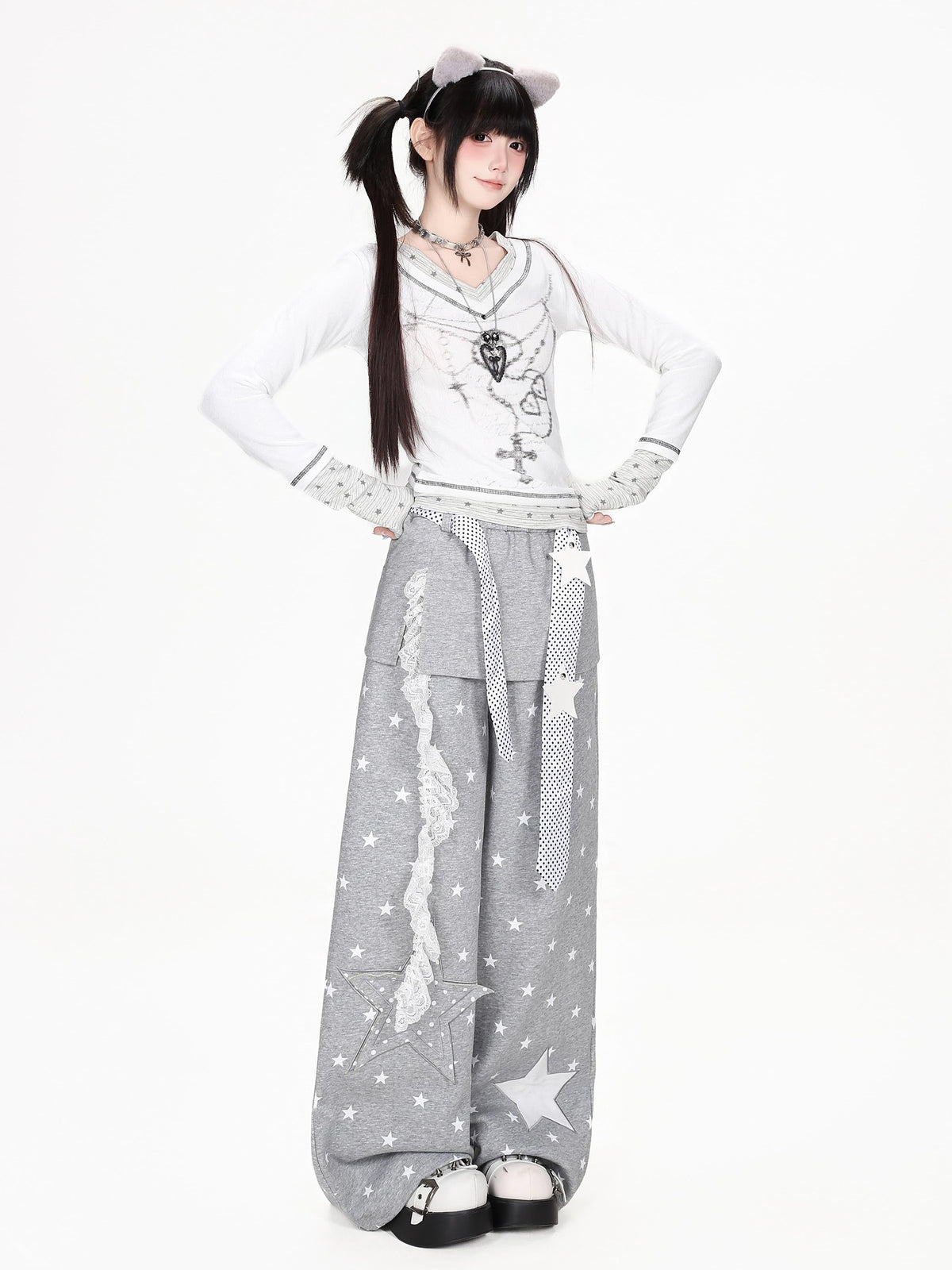 CRAZYGIRL Star Patch Belted High Waist Women&