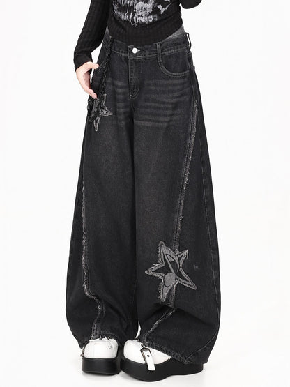 CRAZYGIRL Star Patch Washed Distressed Loose Fit Women&
