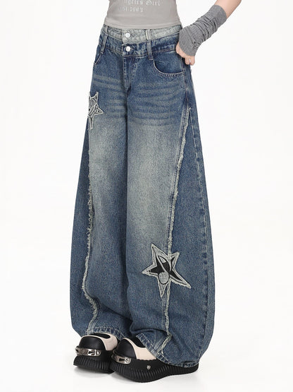CRAZYGIRL Star Patch Washed Distressed Loose Fit Women&