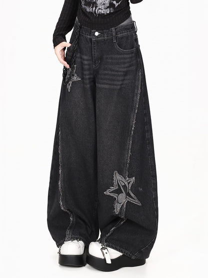 CRAZYGIRL Star Patch Washed Distressed Loose Fit Women&