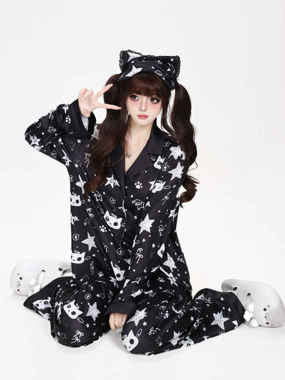 CRAZYGIRL_Star_Print_Loose_Fit_Long_Sleeve_Button_Front_Women&