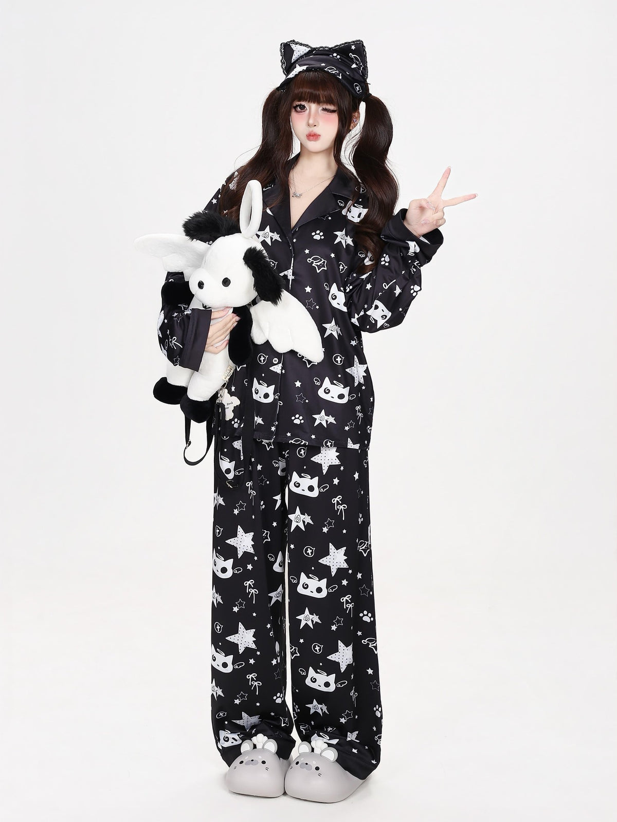 CRAZYGIRL Star Print Loose Fit Long Sleeve Button Front Women&