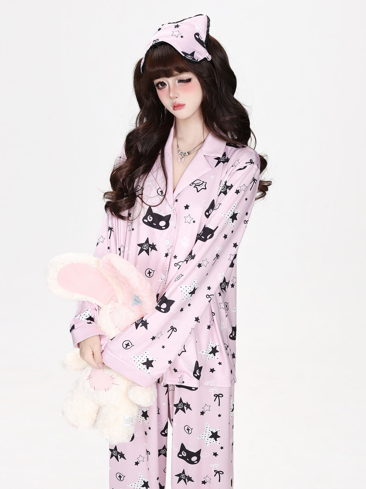 CRAZYGIRL Star Print Loose Fit Long Sleeve Button Front Women&