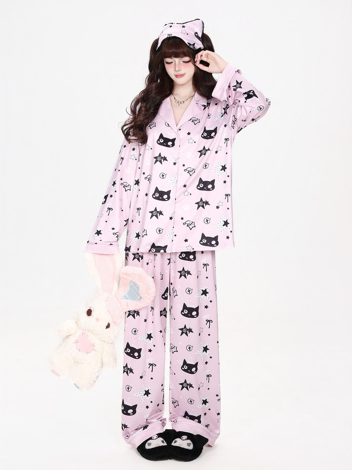 CRAZYGIRL Star Print Loose Fit Long Sleeve Button Front Women&