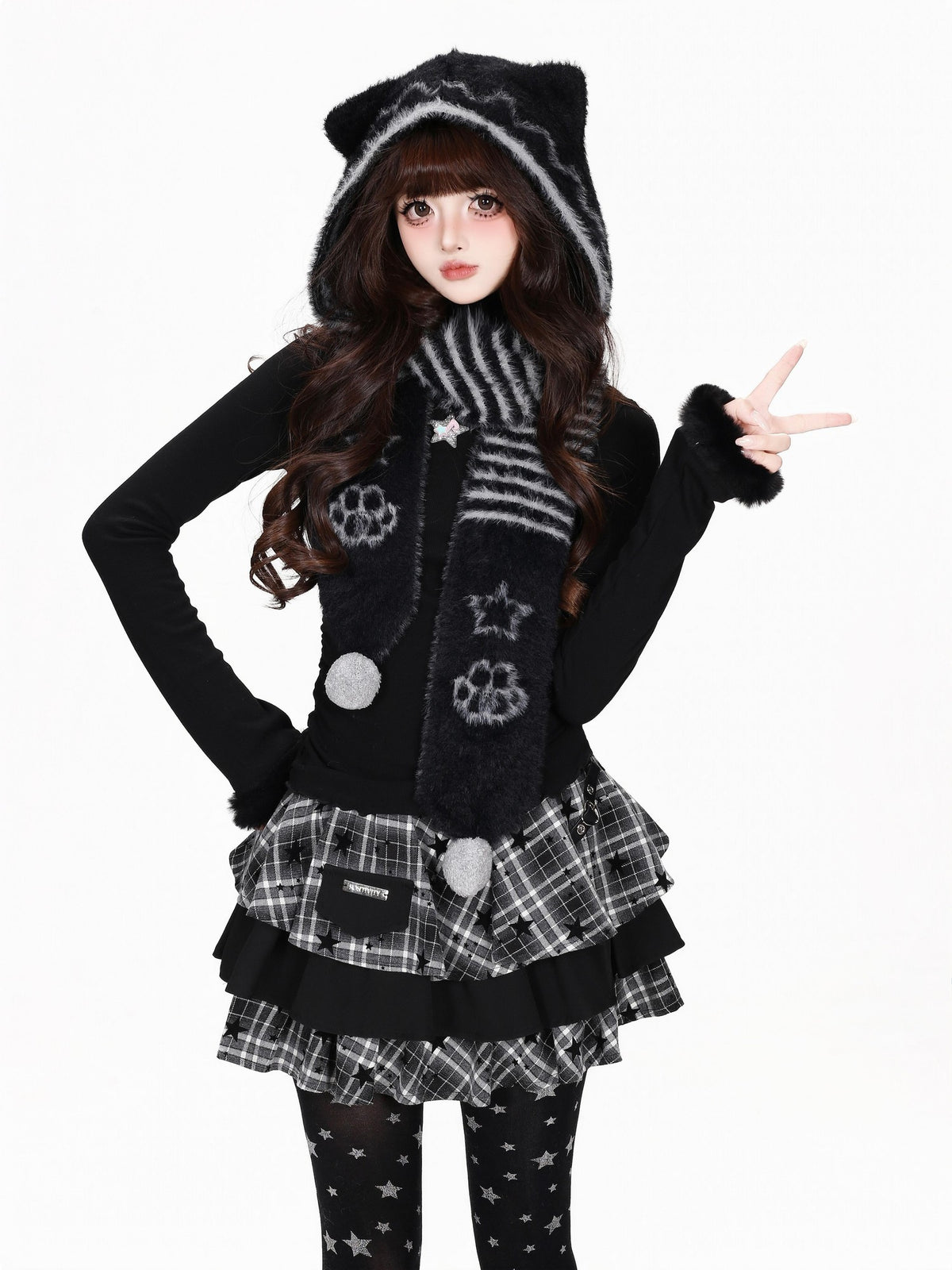 CRAZYGIRL Striped Cat Ear Scarf Integrated Ear Flap Women&