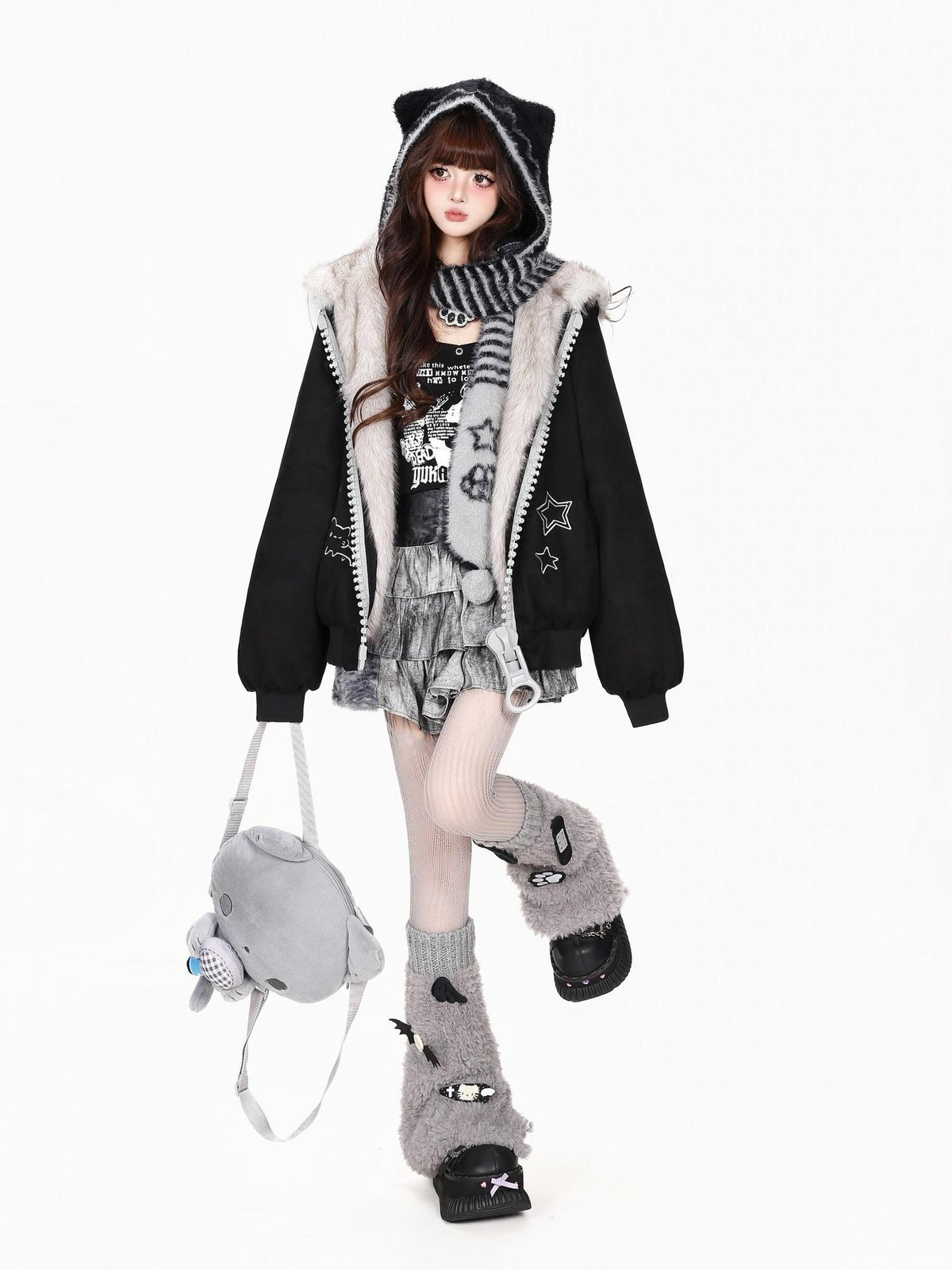 CRAZYGIRL Striped Cat Ear Scarf Integrated Ear Flap Women&