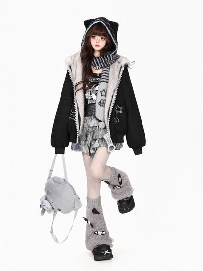 CRAZYGIRL Striped Cat Ear Scarf Integrated Ear Flap Women&