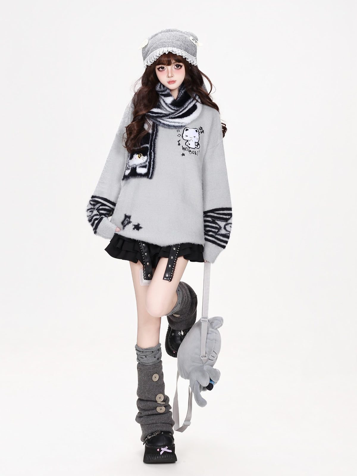 CRAZYGIRL Striped Cat Scarf Loose Casual Pullover Knit Women&