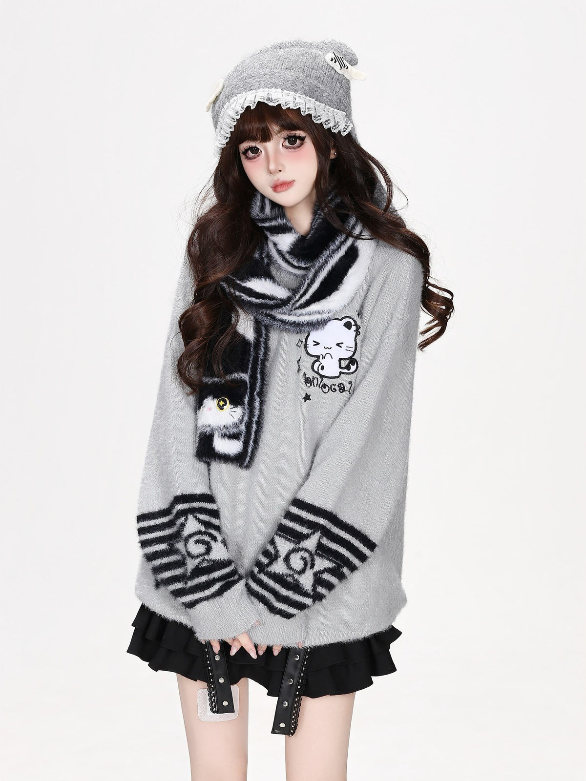 CRAZYGIRL Striped Cat Scarf Loose Casual Pullover Knit Women&