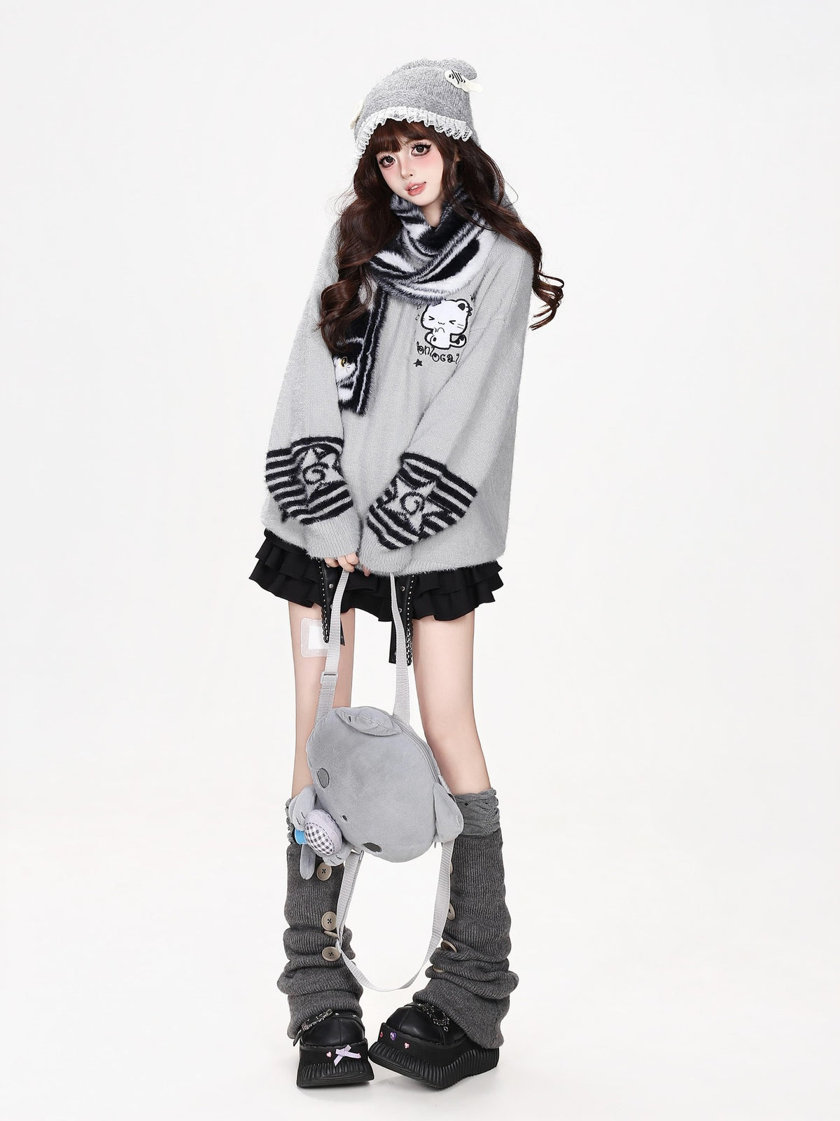 CRAZYGIRL Striped Cat Scarf Loose Casual Pullover Knit Women&