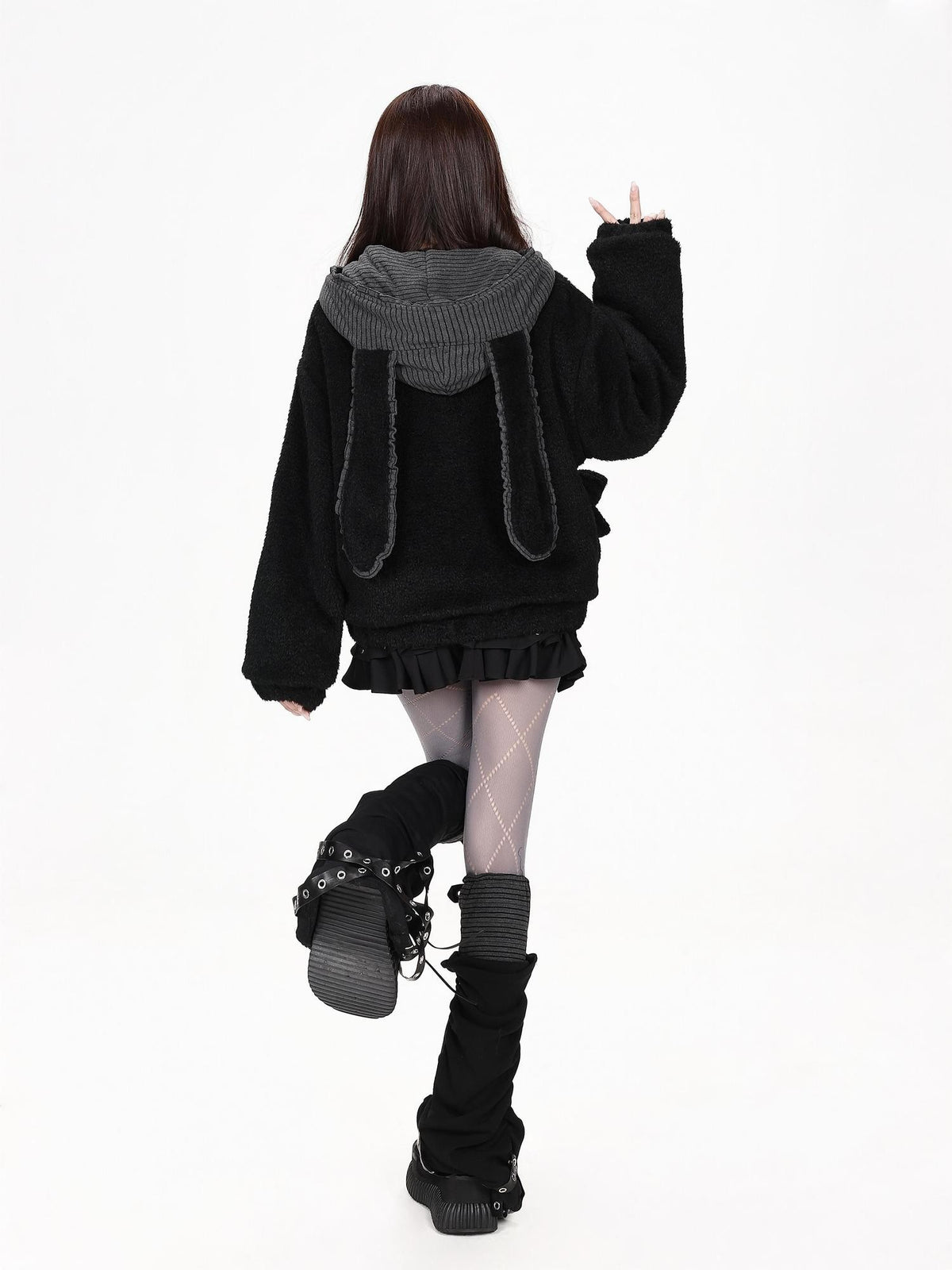 CRAZYGIRL Striped Heart Buckle Bunny Ear Loose Fit Women&