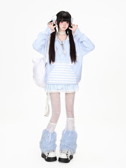 CRAZYGIRL Striped V-neck Sailor Collar Loose Fit Long Sleeve Women&