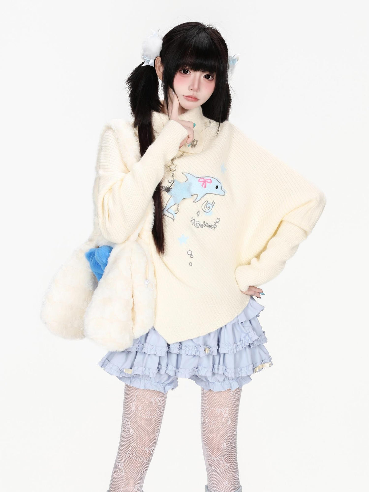 CRAZYGIRL Sweet Loose High Neck Irregular Hem Long Sleeve Women&