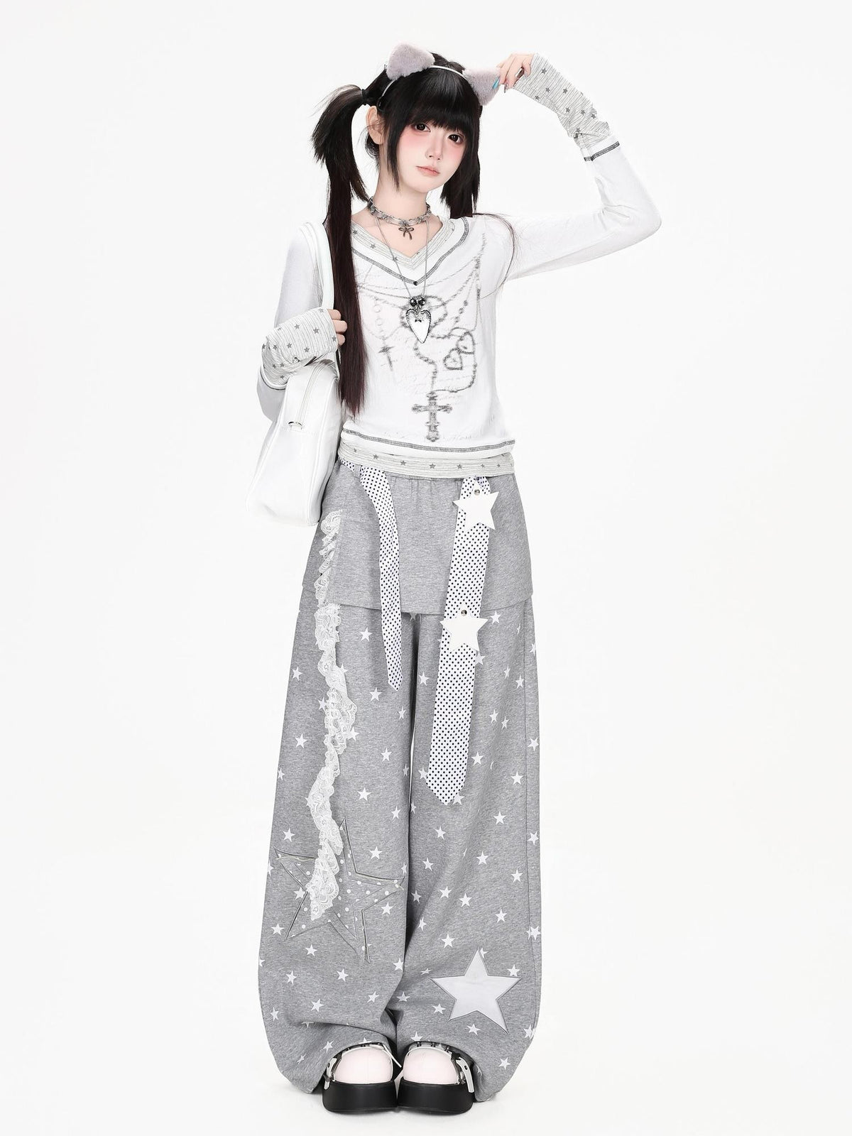 CRAZYGIRL V-neck Heart Print Faux Two Piece Women&