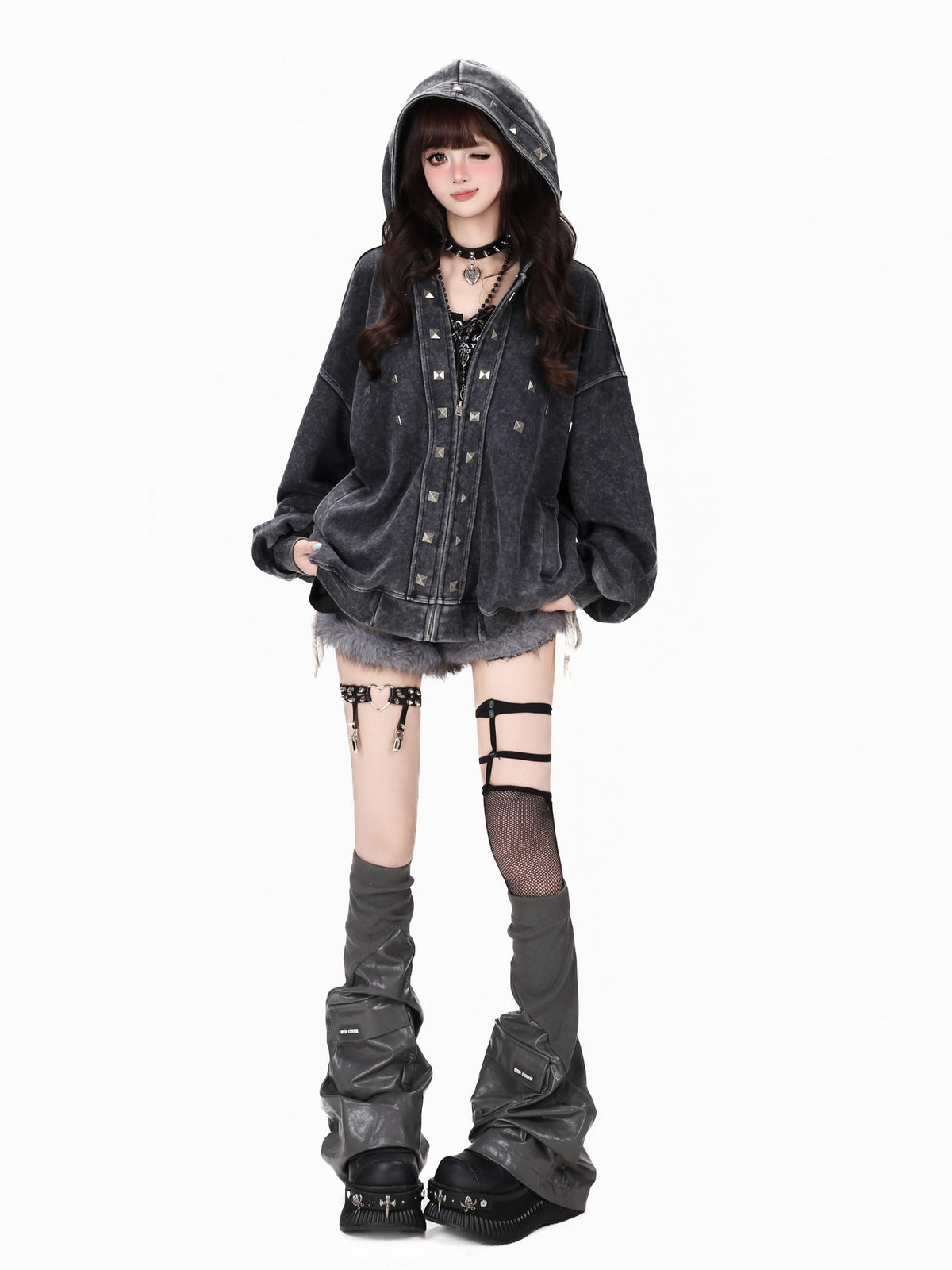 CRAZYGIRL Vintage Distressed Metal Striped Loose Hooded Women&