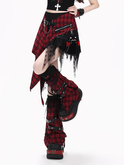 CRAZYGIRL Y2k Streetwear Patchwork High Waist Asymmetric Women&