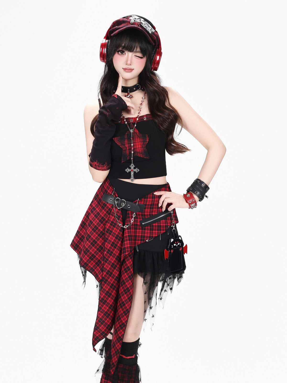 CRAZYGIRL Y2k Streetwear Patchwork High Waist Asymmetric Women&