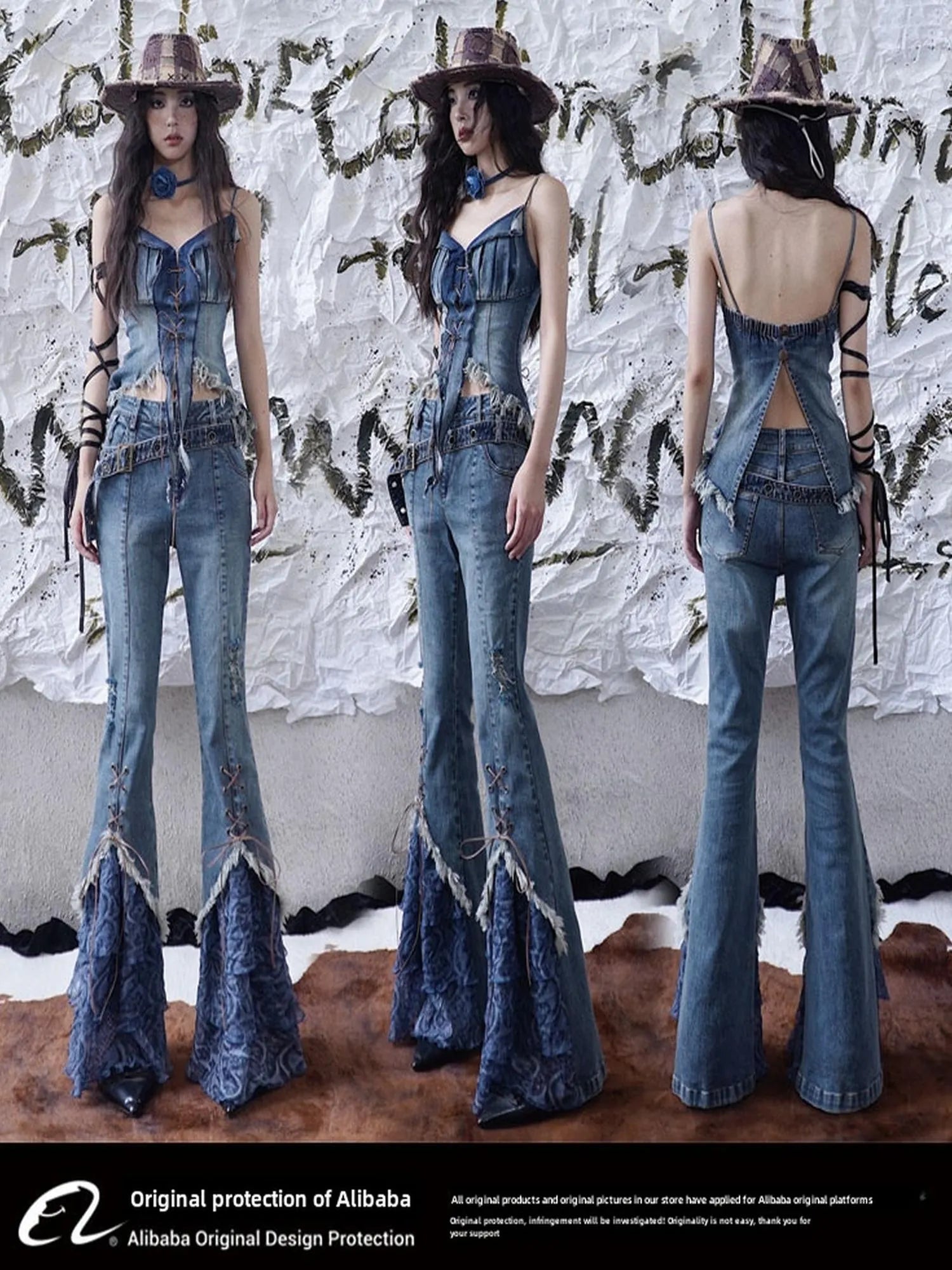 California Babe Sexy Strappy Denim Top