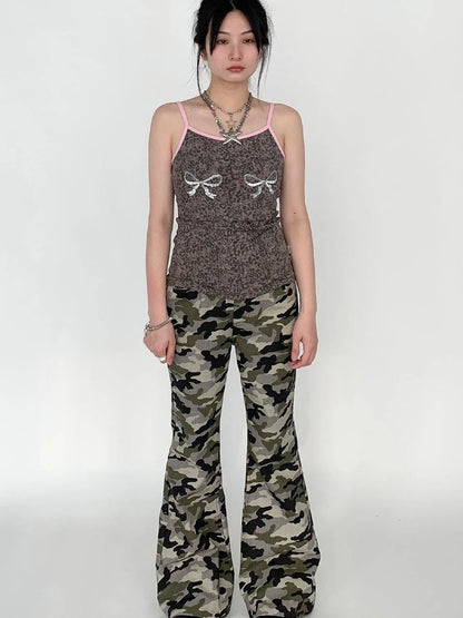 Camouflage Cargo Flared Wide Leg Retro Pants Women