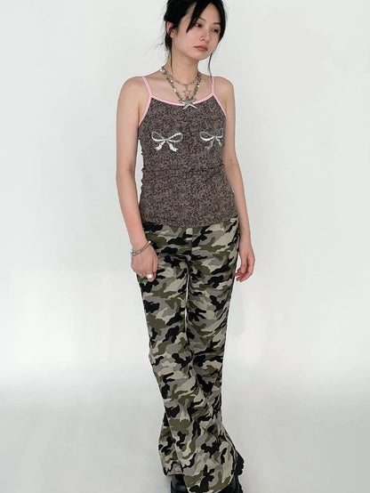 Camouflage Cargo Flared Wide Leg Retro Pants Women