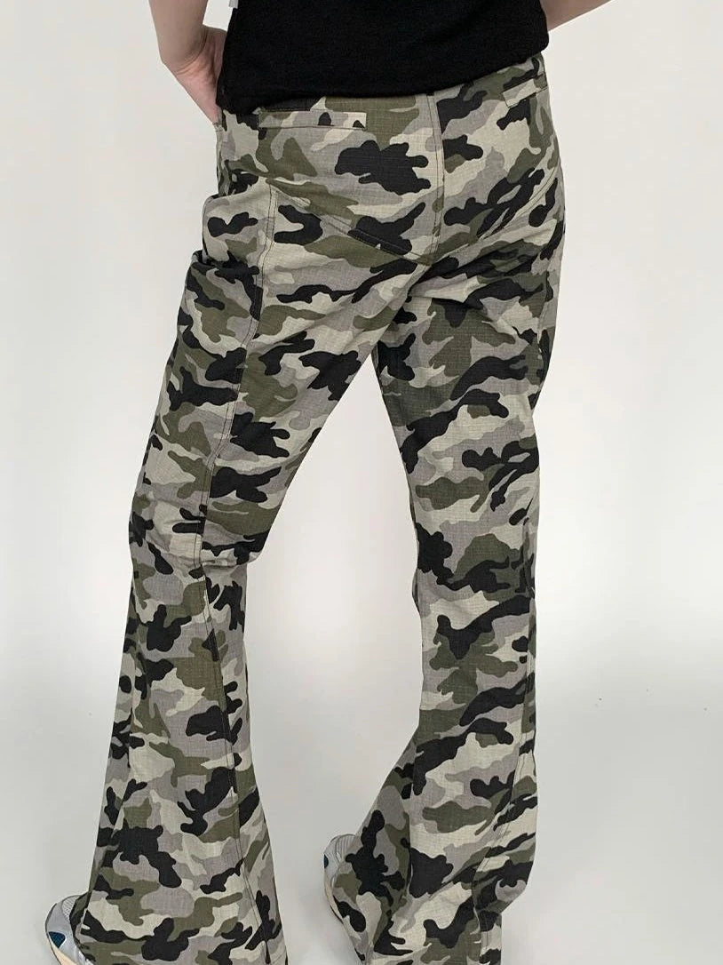Camouflage Cargo Flared Wide Leg Retro Pants Women