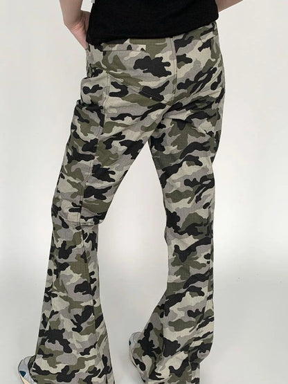 Camouflage Cargo Flared Wide Leg Retro Pants Women
