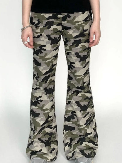Camouflage Cargo Flared Wide Leg Retro Pants Women