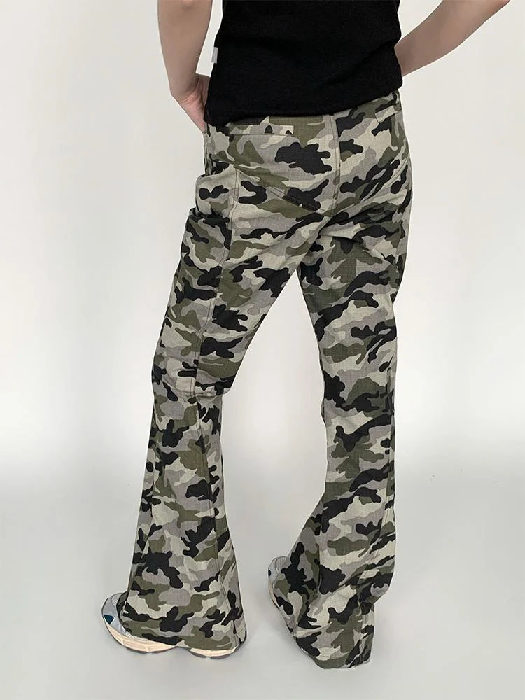 Camouflage Cargo Flared Wide Leg Retro Pants Women