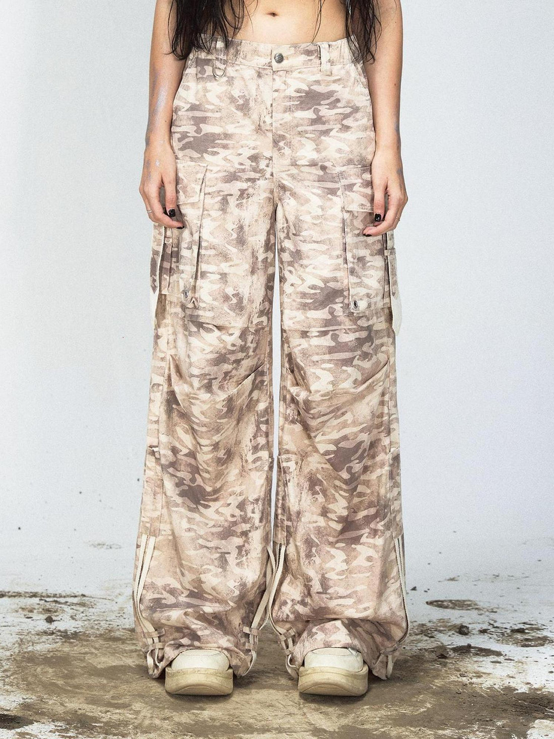 Peoplesense Camouflage Cotton Cargo Pants Loose Fit Drawstring Waist
