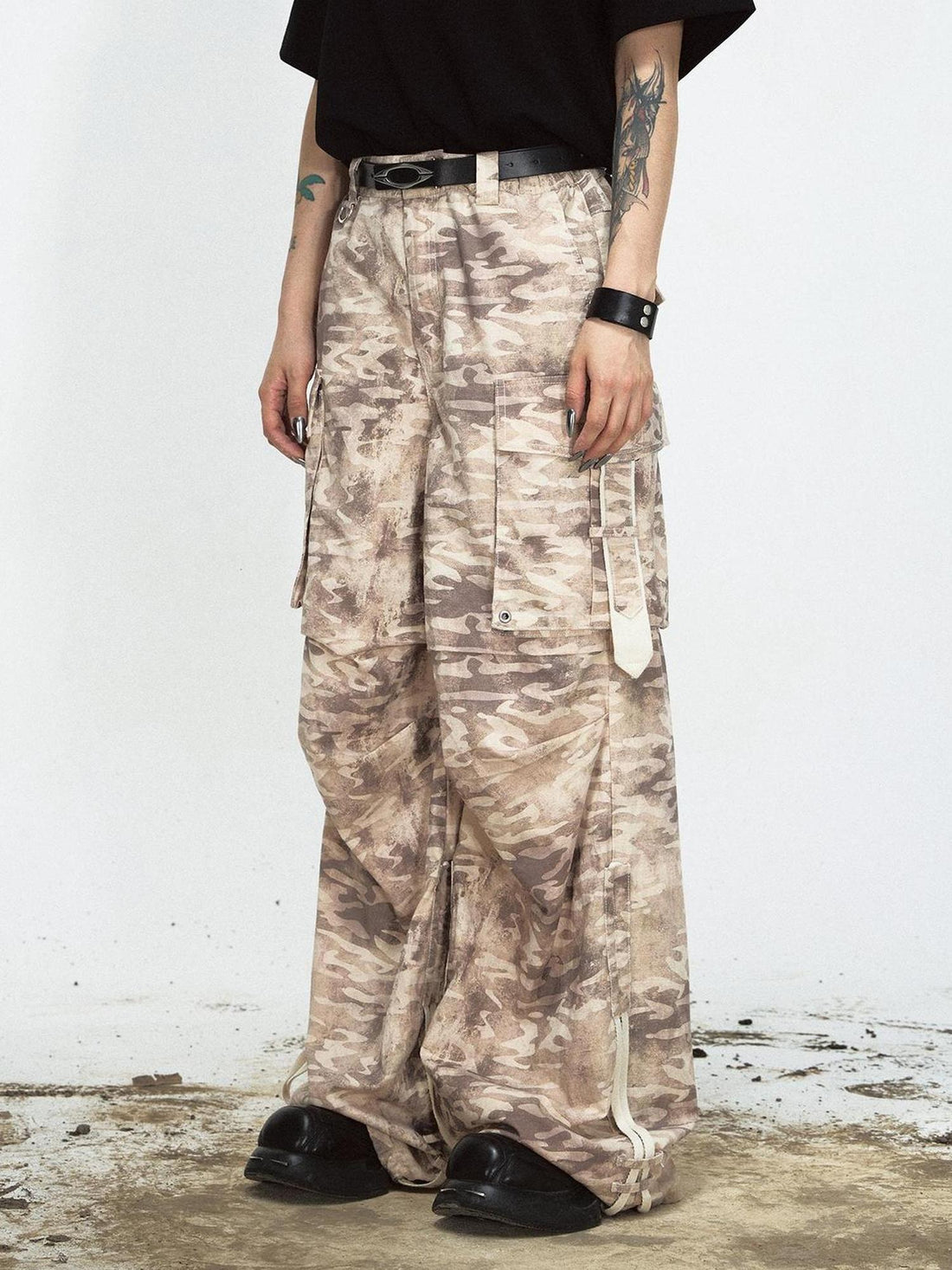 Peoplesense Camouflage Cotton Cargo Pants Loose Fit Drawstring Waist