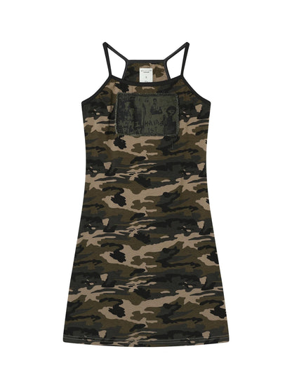 Achihara Camouflage Patchwork Strap Dress