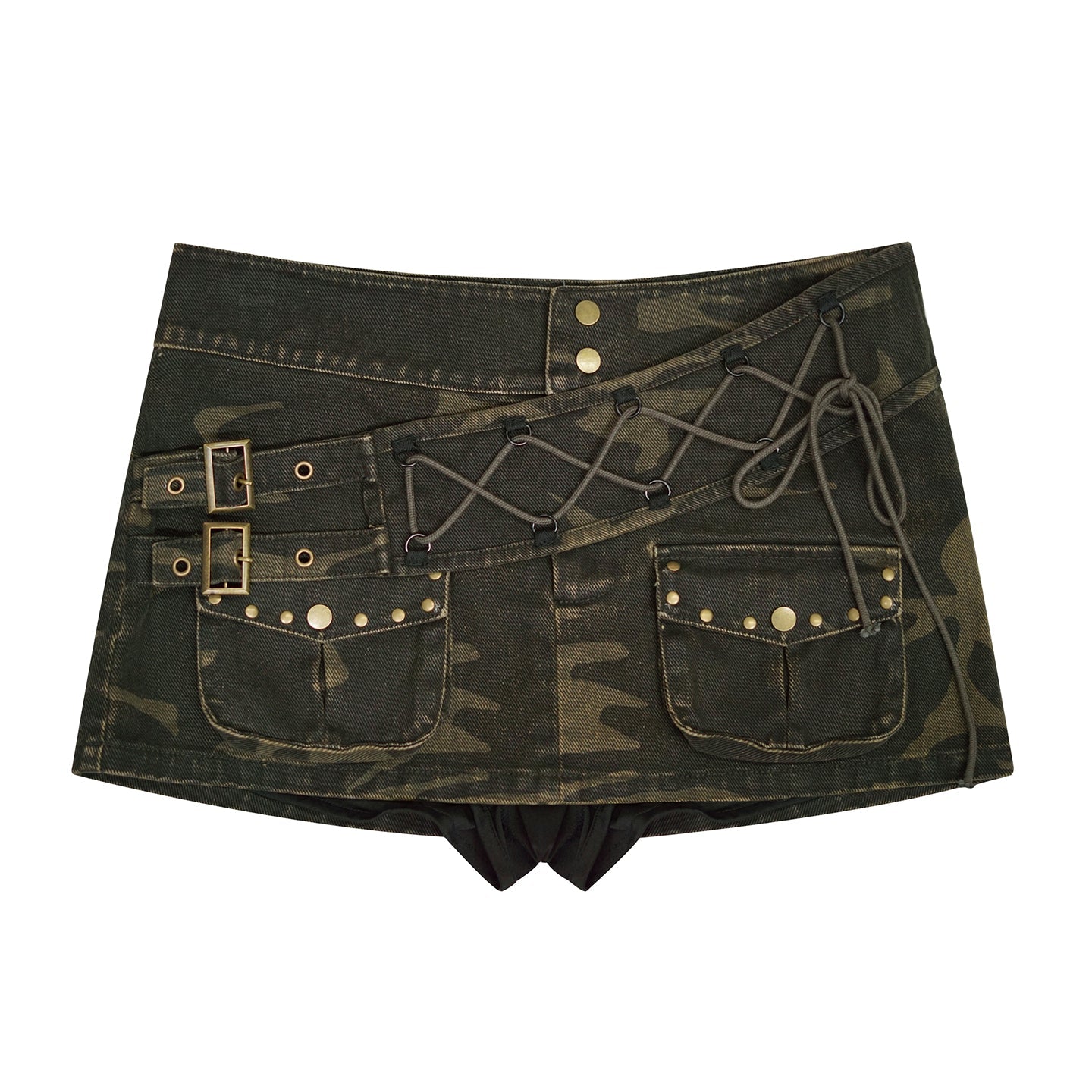 Update Cest Nous Sea Witch Poetry Belted Studded Camo Low Waist Mini Skirt