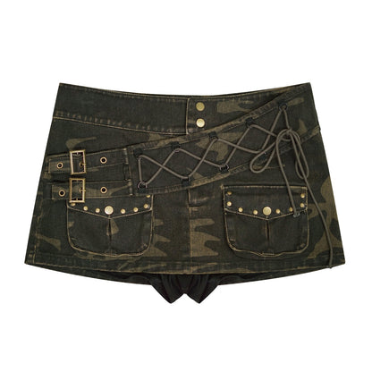Update Cest Nous Sea Witch Poetry Belted Studded Camo Low Waist Mini Skirt
