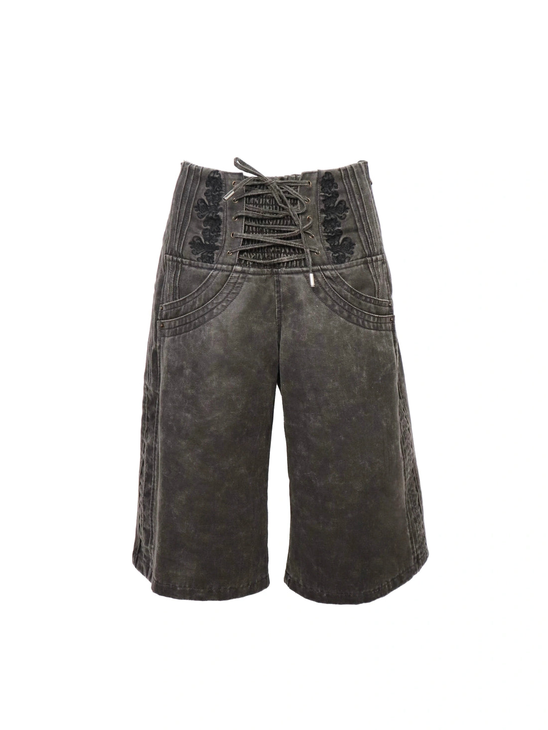 Vintage Embroidered Drawstring Wide Leg Shorts