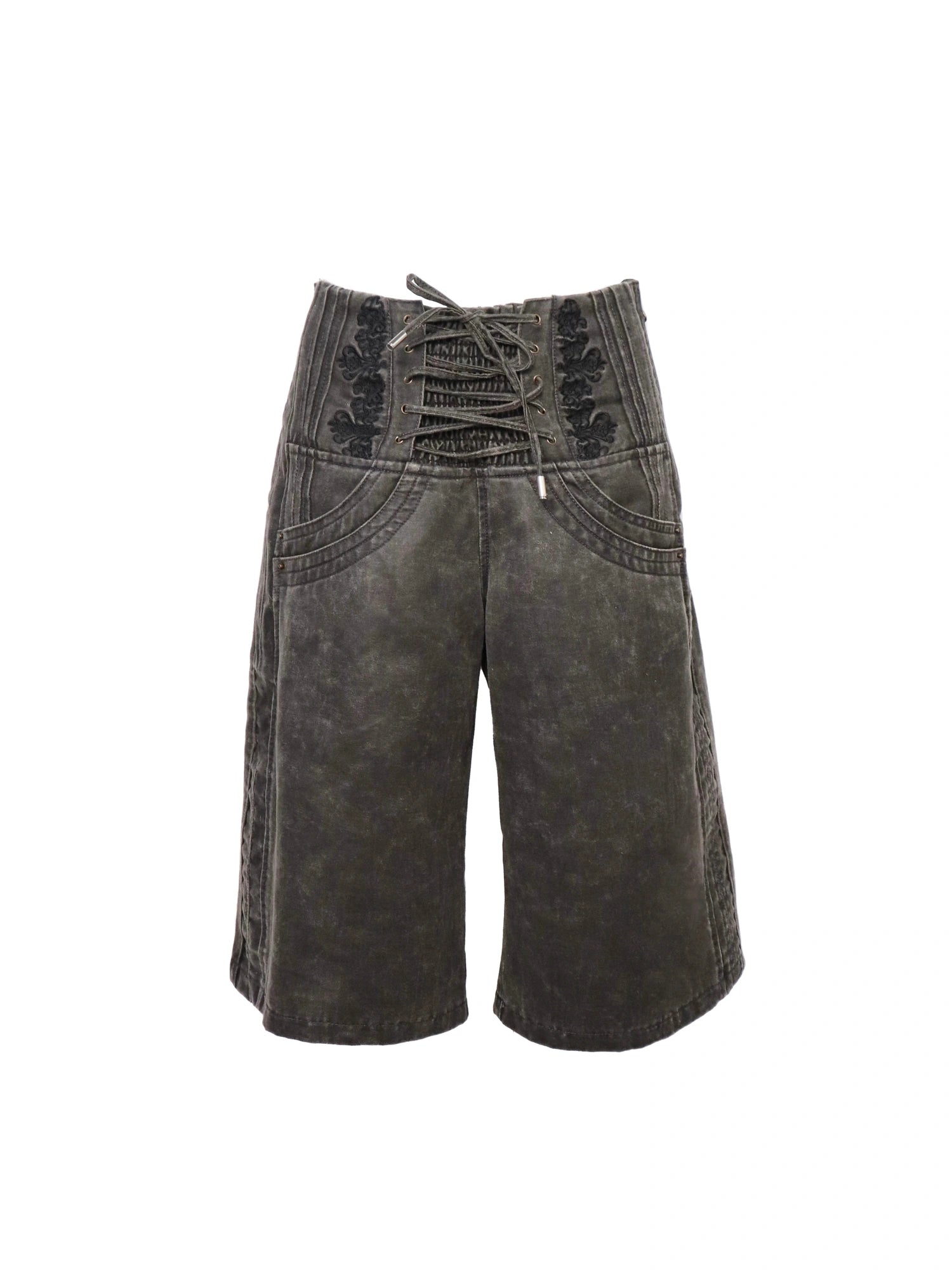 Vintage Embroidered Drawstring Wide Leg Shorts