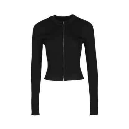 ALINNV STUDIO Double Zip Print Knit Vest Cropped Cardigan