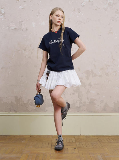 DIDDI MODA Casual Cotton Tee With Colorful Embroidered Letters