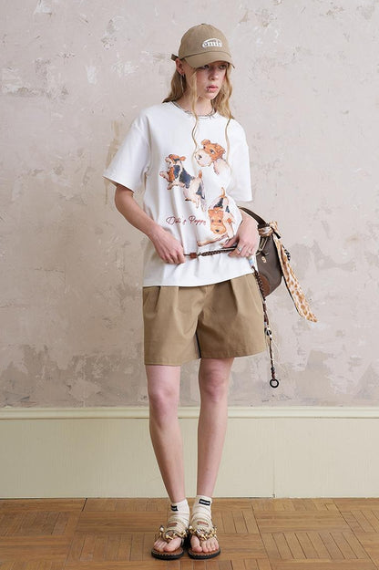 DIDDI MODA Casual Pleated Wide Leg Mid Shorts