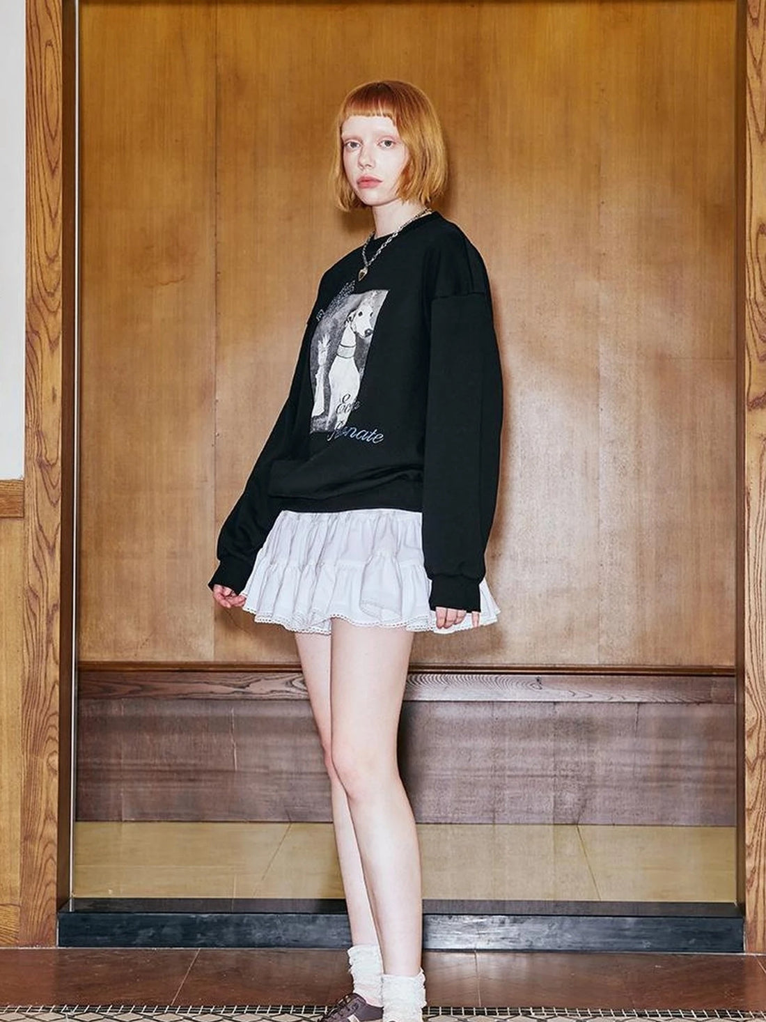 Cat Dog Crown Embroidered Loose Cotton Sweatshirt