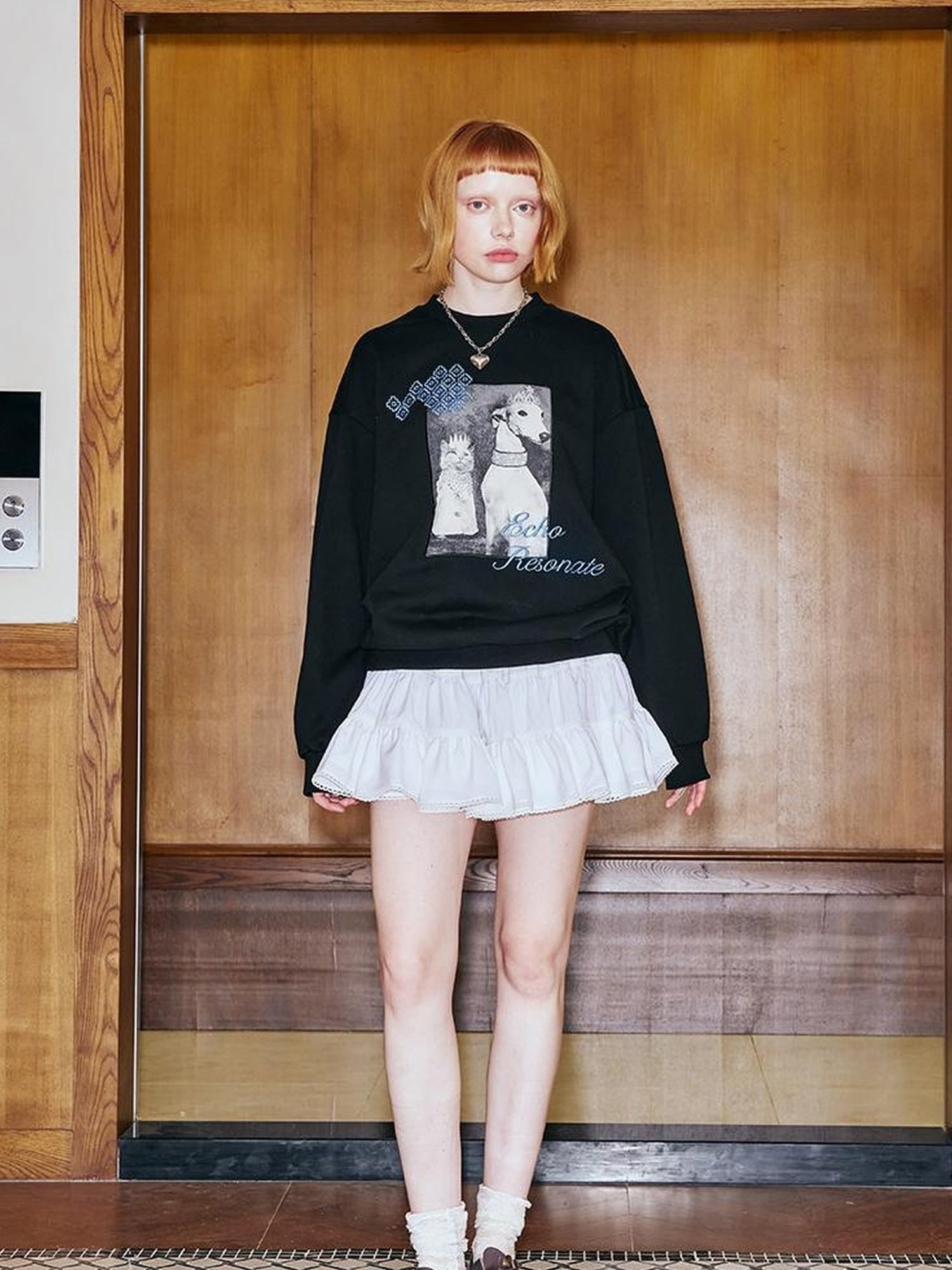 DIDDI MODA Cat Dog Crown Embroidered Loose Cotton Sweatshirt