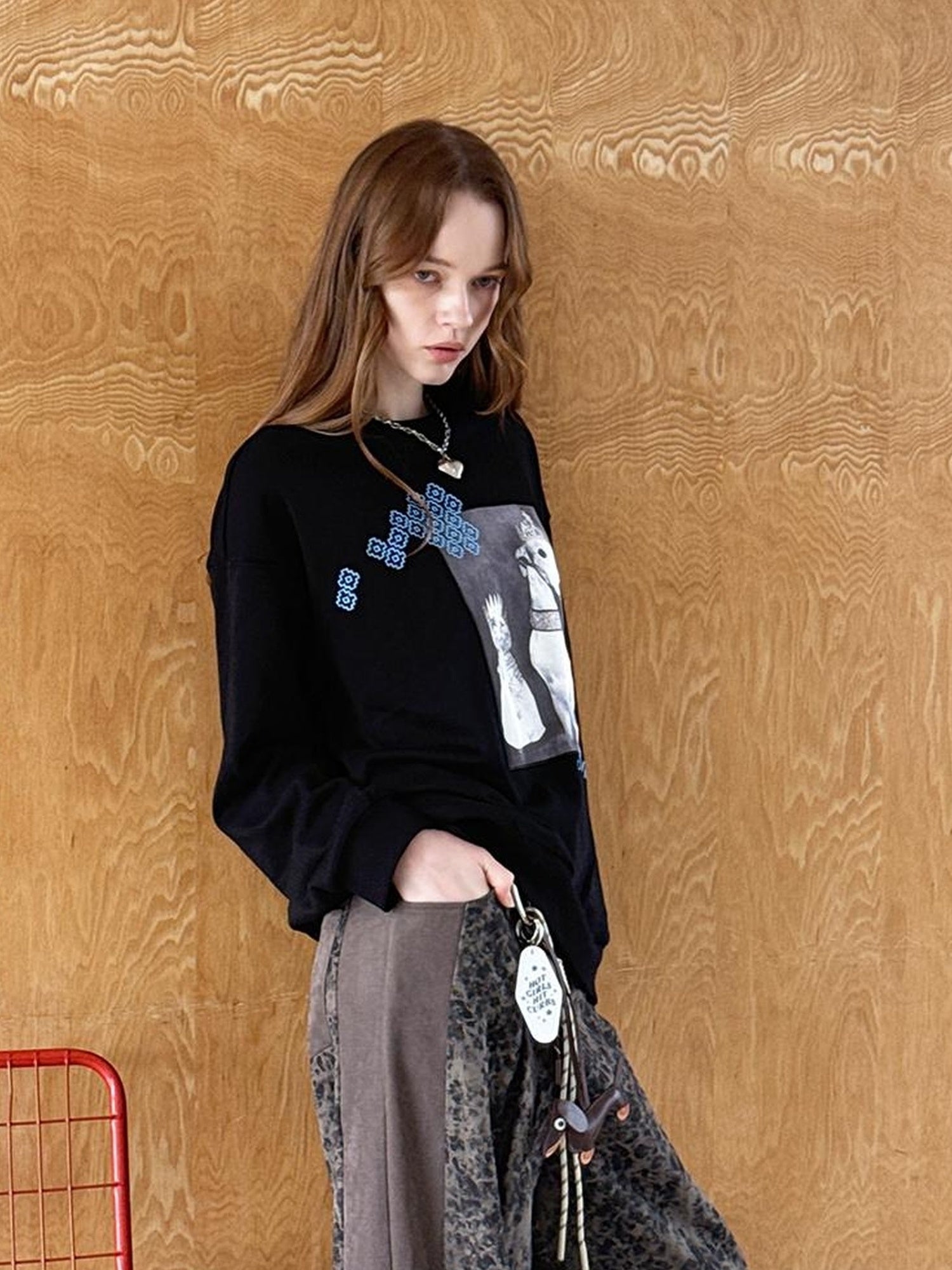 DIDDI MODA Cat Dog Crown Embroidered Loose Cotton Sweatshirt